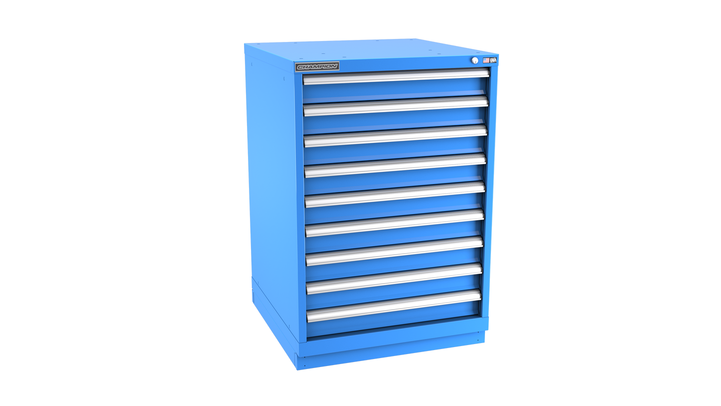 Champion Tool Storage SWS1800-0902-ILC-FTB-BB 9-Drawer Shallow Depth Modular Cabinet SWS0902 | 28-1/4"W x 41-3/4"H x 22-1/2"D, Bright Blue