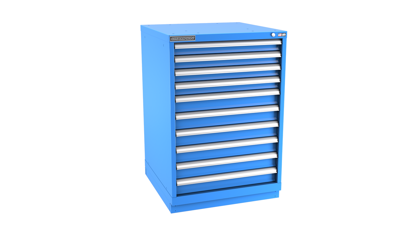 Champion Tool Storage SWS1800-100-1-ILC-FTB-BB 10-Drawer Shallow Depth Modular Cabinet SWS1001 | 28-1/4"W x 41-3/4"H x 22-1/2"D, Bright Blue