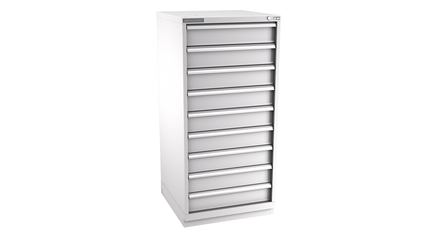 Champion Tool Storage SWS2700-0901-ILC-FTB-LG 9-Drawer Shallow Depth Modular Cabinet SWS0901 | 28-1/4"W x 59-1/2"H x 22-1/2"D, Light Gray