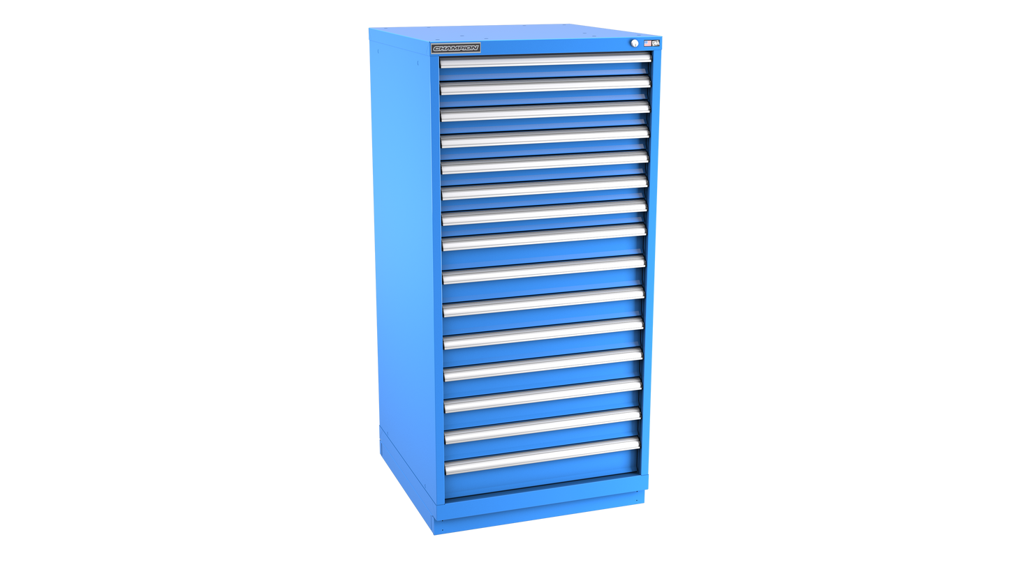 Champion Tool Storage SWS2700-1501-ILC-FTB-BB 15-Drawer Shallow Depth Modular Cabinet SWS1501 | 28-1/4"W x 59-1/2"H x 22-1/2"D, Bright Blue