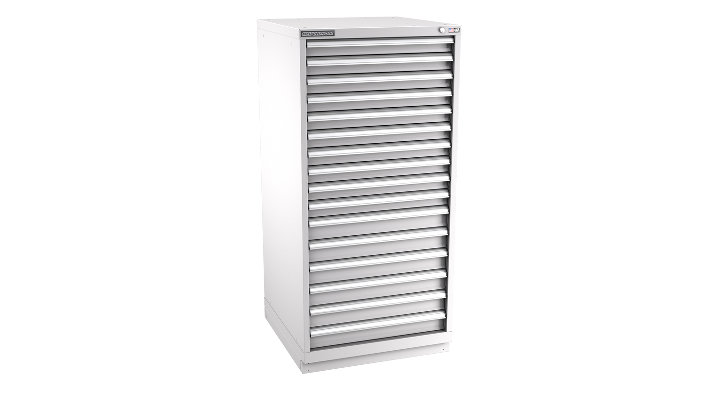 Champion Tool Storage SWS2700-1601-ILC-FTB-LG 16-Drawer Shallow Depth Modular Cabinet SWS1601 | 28-1/4"W x 59-1/2"H x 22-1/2"D, Light Gray