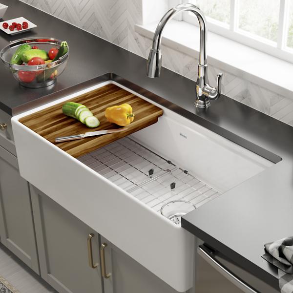 Elkay SWUF13620CBWH Fireclay 36" x 18-13/16" x 9-5/8" Single Bowl Farmhouse Workstation Sink Kit White