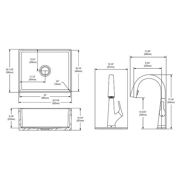 Elkay SWUF2520WHFLC Fireclay 24-7/16" x 19-11/16" x 9-1/8" Single Bowl Farmhouse Sink Kit with Filtered Faucet White