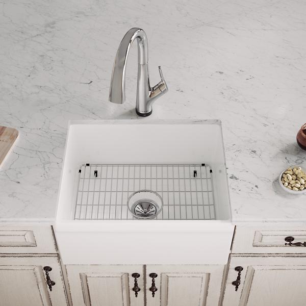 Elkay SWUF2520WHFLC Fireclay 24-7/16" x 19-11/16" x 9-1/8" Single Bowl Farmhouse Sink Kit with Filtered Faucet White