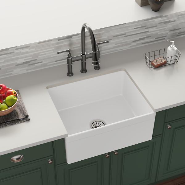 Elkay SWUF2520WH Fireclay 24-7/16" x 19-11/16" x 9-1/8" Single Bowl Farmhouse Sink White