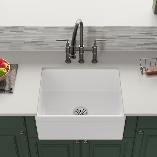 Elkay SWUF2520WH Fireclay 24-7/16" x 19-11/16" x 9-1/8" Single Bowl Farmhouse Sink White