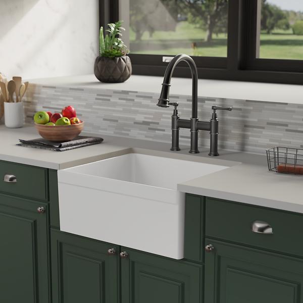 Elkay SWUF2520WH Fireclay 24-7/16" x 19-11/16" x 9-1/8" Single Bowl Farmhouse Sink White