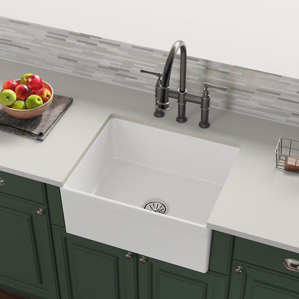 Elkay SWUF2520WH Fireclay 24-7/16" x 19-11/16" x 9-1/8" Single Bowl Farmhouse Sink White