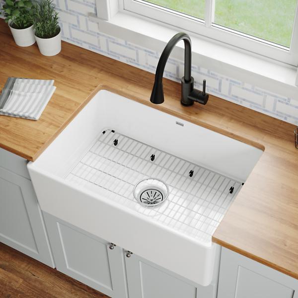 Elkay SWUF28179WHC Fireclay 30" x 19-15/16" x 9-1/8" Single Bowl Farmhouse Sink Kit White