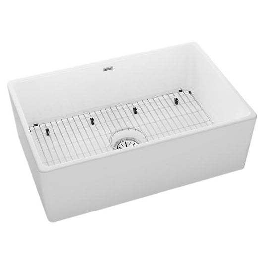 Elkay SWUF28179WHC Fireclay 30" x 19-15/16" x 9-1/8" Single Bowl Farmhouse Sink Kit White