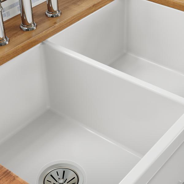 Elkay SWUF32189WH Fireclay 33" x 19-15/16" x 9" Equal Double Bowl Farmhouse Sink White