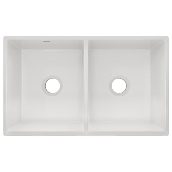 Elkay SWUF32189WH Fireclay 33" x 19-15/16" x 9" Equal Double Bowl Farmhouse Sink White
