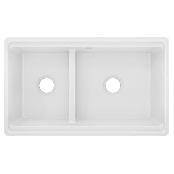 Elkay SWUF3320WH Fireclay 33" x 19-15/16" x 9-3/16" 60/40 Double Bowl Farmhouse Workstation Sink with Aqua Divide White