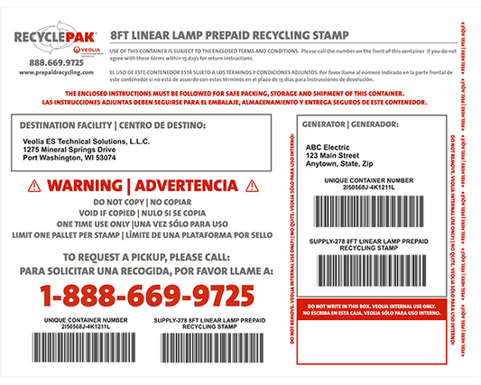 Recycle-Pak SUPPLY-278 8Ft Linear Lamp Prepaid Recycling Stamp