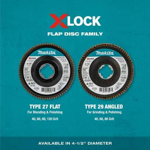 Makita T-03947 X‘LOCK 4‘1/2" 80 Grit Type 27 Flat Blending and Finishing Flap Disc for X‘LOCK and All 7/8" Arbor Grinders