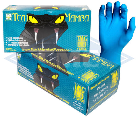 Black Mamba TMG-130 Teal Mamba 14mil Latex Gloves (50 Per Box), XL