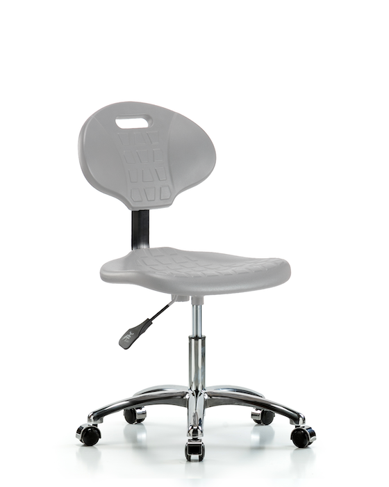 Blue Ridge Ergonomics TPDHCH-CR-A0-CC-GRY Erie Polyurethane Chair Chrome - Desk Height with Chrome Casters in Gray Polyurethane