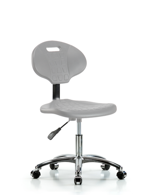 Blue Ridge Ergonomics TPDHCH-CR-A0-CC-GRY Erie Polyurethane Chair Chrome - Desk Height with Chrome Casters in Gray Polyurethane