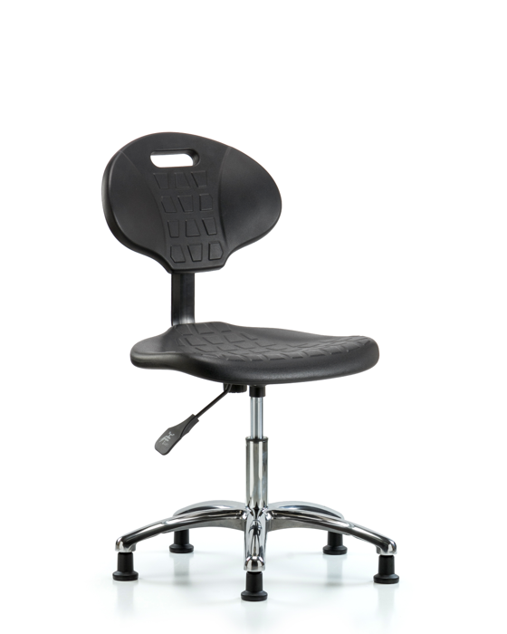 Blue Ridge Ergonomics TPDHCH-CR-A0-RG-BLK Erie Polyurethane Chair Chrome - Desk Height with Stationary Glides in Black Polyurethane