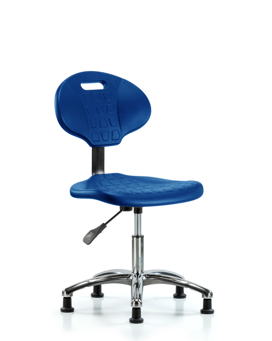 Blue Ridge Ergonomics TPDHCH-CR-A0-RG-BLU Erie Polyurethane Chair Chrome - Desk Height with Stationary Glides in Blue Polyurethane
