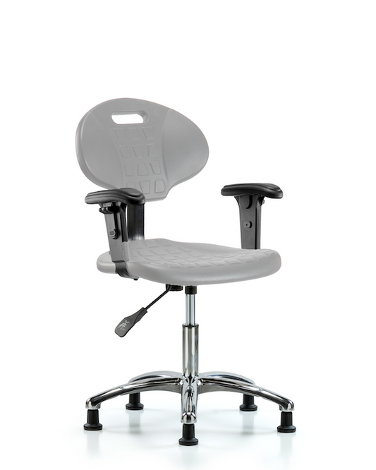Blue Ridge Ergonomics TPDHCH-CR-A1-RG-GRY Erie Polyurethane Chair Chrome - Desk Height with Adjustable Arms & Stationary Glides in Gray Polyurethane