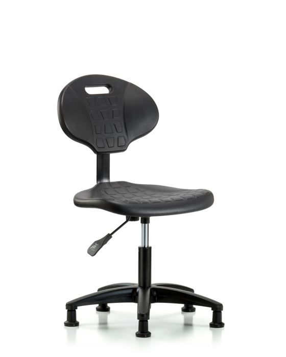 Blue Ridge Ergonomics TPDHCH-RG-A0-RG-BLK Erie Polyurethane Chair - Desk Height with Stationary Glides in Black Polyurethane