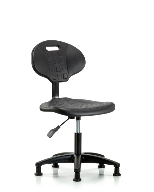 Blue Ridge Ergonomics TPDHCH-RG-A0-RG-BLK Erie Polyurethane Chair - Desk Height with Stationary Glides in Black Polyurethane