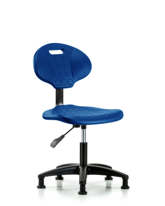 Blue Ridge Ergonomics TPDHCH-RG-A0-RG-BLU Erie Polyurethane Chair - Desk Height with Stationary Glides in Blue Polyurethane