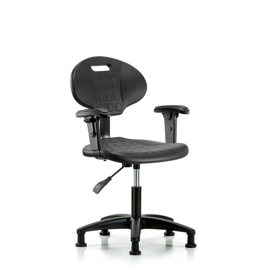 Blue Ridge Ergonomics TPDHCH-RG-A1-RG-BLK Erie Polyurethane Chair - Desk Height with Adjustable Arms & Stationary Glides in Black Polyurethane