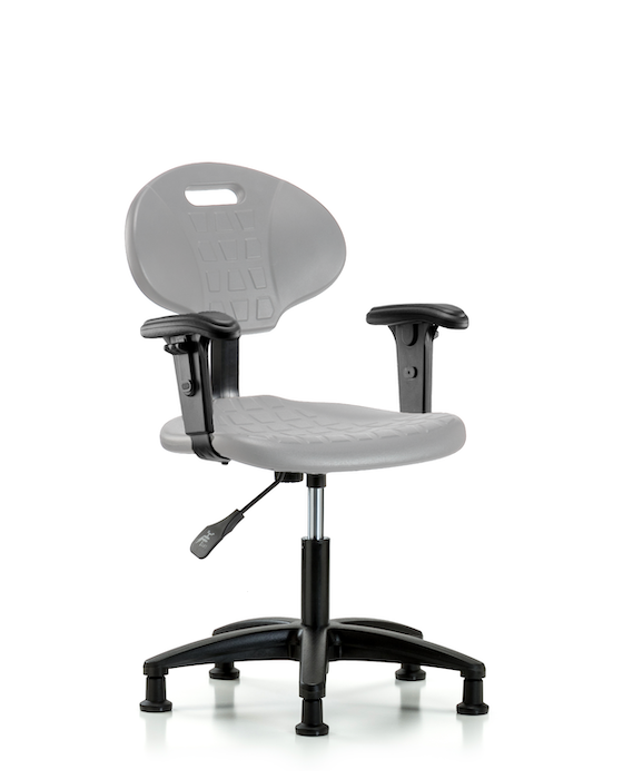 Blue Ridge Ergonomics TPDHCH-RG-A1-RG-GRY Erie Polyurethane Chair - Desk Height with Adjustable Arms & Stationary Glides in Gray Polyurethane