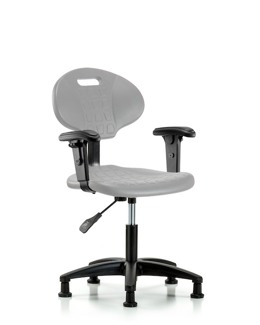 Blue Ridge Ergonomics TPDHCH-RG-A1-RG-GRY Erie Polyurethane Chair - Desk Height with Adjustable Arms & Stationary Glides in Gray Polyurethane