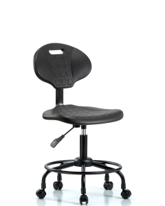 Blue Ridge Ergonomics TPDHCH-RT-A0-RC-BLK Erie Polyurethane Chair - Desk Height with Round Tube Base & Casters in Black Polyurethane