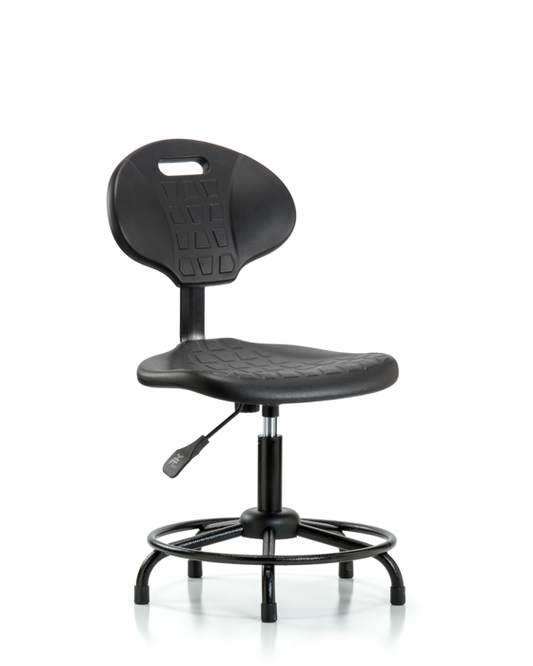 Blue Ridge Ergonomics TPDHCH-RT-A0-RG-BLK Erie Polyurethane Chair - Desk Height with Round Tube Base & Stationary Glides in Black Polyurethane