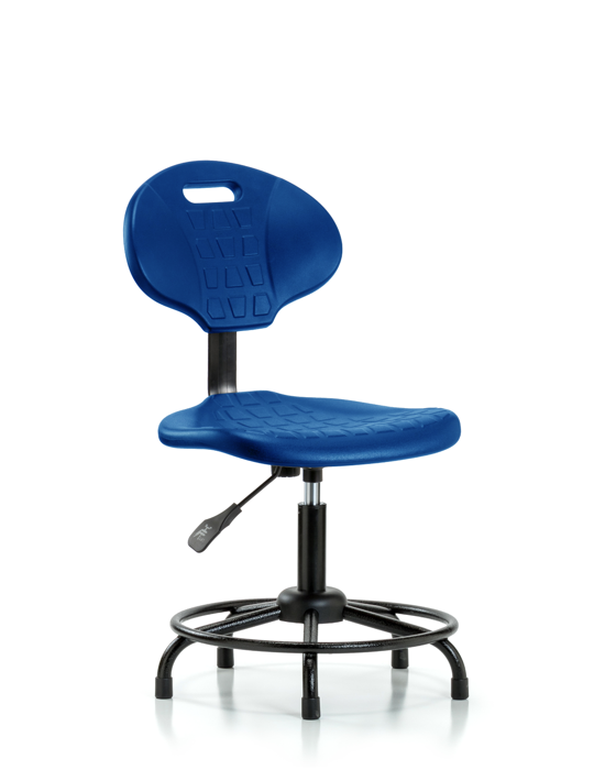 Blue Ridge Ergonomics TPDHCH-RT-A0-RG-BLU Erie Polyurethane Chair - Desk Height with Round Tube Base & Stationary Glides in Blue Polyurethane