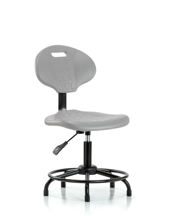 Blue Ridge Ergonomics TPDHCH-RT-A0-RG-GRY Erie Polyurethane Chair - Desk Height with Round Tube Base & Stationary Glides in Gray Polyurethane