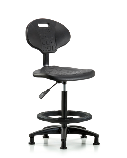Blue Ridge Ergonomics TPHBCH-RG-A0-BF-RG-BLK Erie Polyurethane Chair - High Bench Height with Black Foot Ring & Stationary Glides in Black Polyurethane