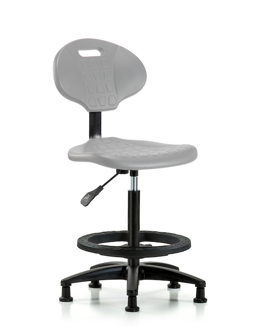 Blue Ridge Ergonomics TPHBCH-RG-A0-BF-RG-GRY Erie Polyurethane Chair - High Bench Height with Black Foot Ring & Stationary Glides in Gray Polyurethane
