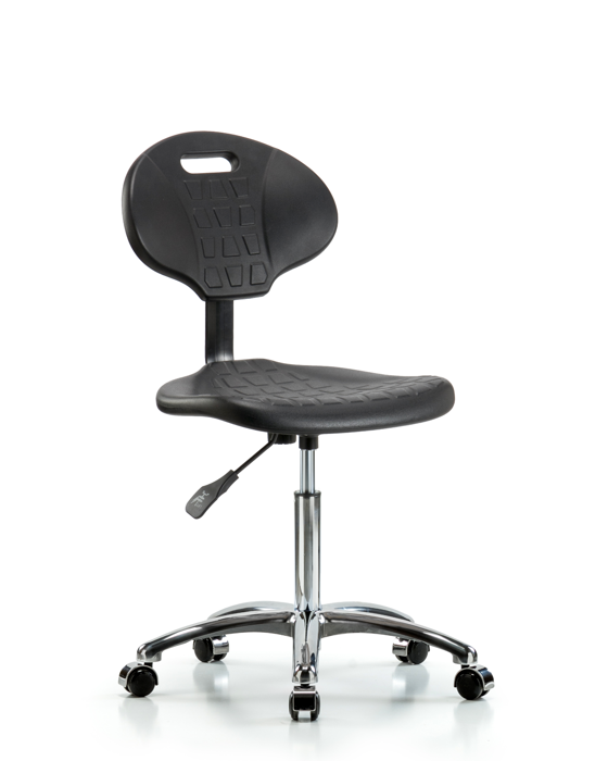 Blue Ridge Ergonomics TPMBCH-CR-A0-NF-CC-BLK Erie Polyurethane Chair Chrome - Medium Bench Height with Chrome Casters in Black Polyurethane