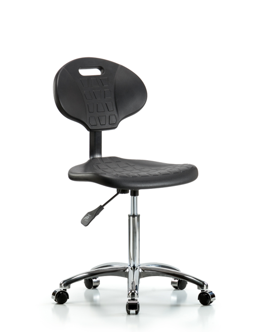 Blue Ridge Ergonomics TPMBCH-CR-A0-NF-CC-BLK Erie Polyurethane Chair Chrome - Medium Bench Height with Chrome Casters in Black Polyurethane