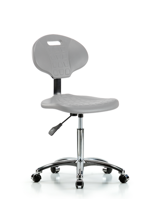 Blue Ridge Ergonomics TPMBCH-CR-A0-NF-CC-GRY Erie Polyurethane Chair Chrome - Medium Bench Height with Chrome Casters in Gray Polyurethane