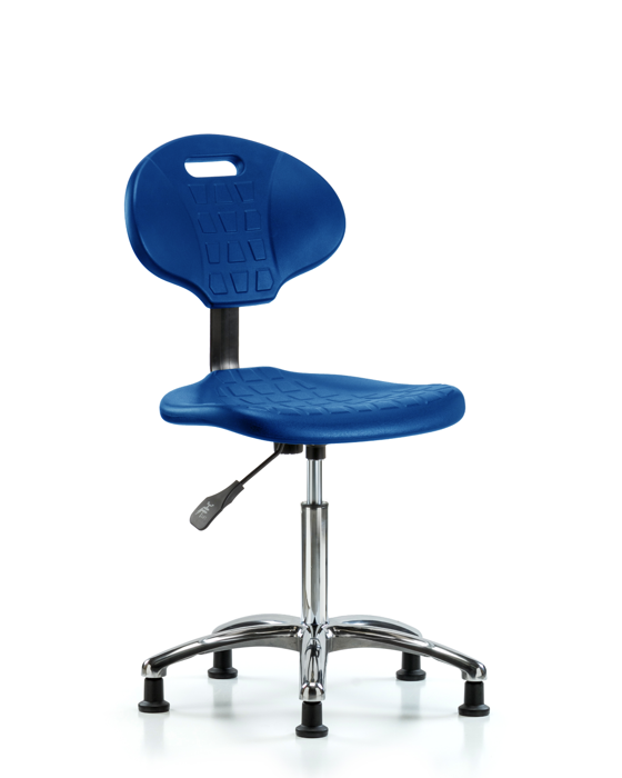 Blue Ridge Ergonomics TPMBCH-CR-A0-NF-RG-BLU Erie Polyurethane Chair Chrome - Medium Bench Height with Stationary Glides in Blue Polyurethane