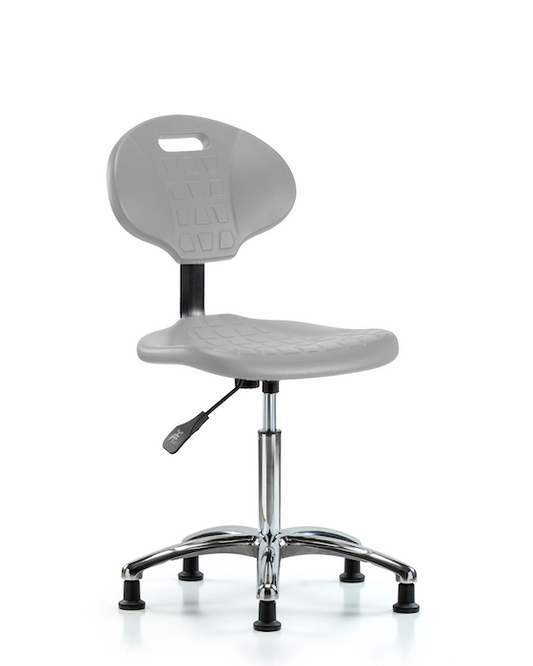 Blue Ridge Ergonomics TPMBCH-CR-A0-NF-RG-GRY Erie Polyurethane Chair Chrome - Medium Bench Height with Stationary Glides in Gray Polyurethane