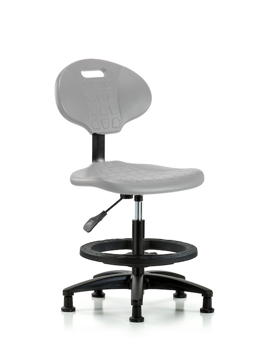Blue Ridge Ergonomics TPMBCH-RG-A0-BF-RG-GRY Erie Polyurethane Chair - Medium Bench Height with Black Foot Ring & Stationary Glides in Gray Polyurethane
