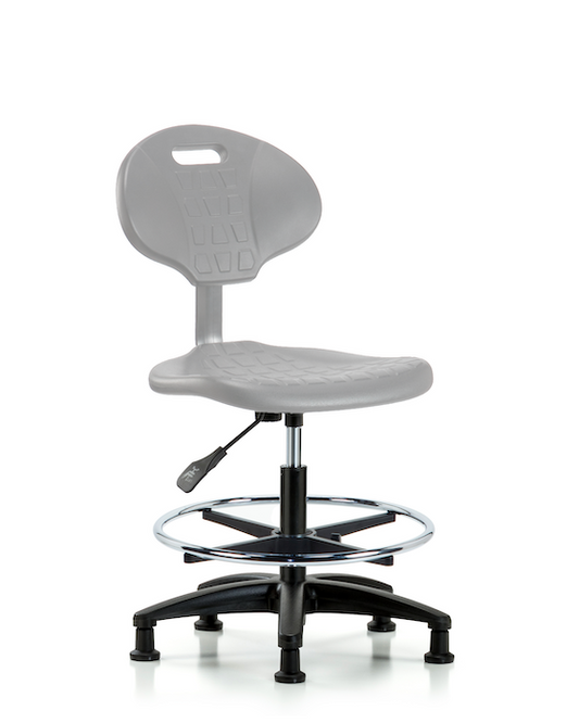 Blue Ridge Ergonomics TPMBCH-RG-A0-CF-RG-GRY Erie Polyurethane Chair - Medium Bench Height with Chrome Foot Ring & Stationary Glides in Gray Polyurethane