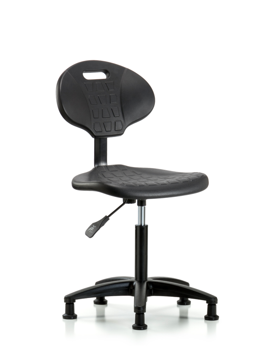 Blue Ridge Ergonomics TPMBCH-RG-A0-NF-RG-BLK Erie Polyurethane Chair - Medium Bench Height with Stationary Glides in Black Polyurethane