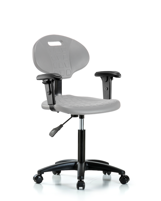 Blue Ridge Ergonomics TPMBCH-RG-A1-NF-RC-GRY Erie Polyurethane Chair - Medium Bench Height with Adjustable Arms & Casters in Gray Polyurethane