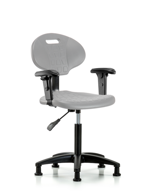 Blue Ridge Ergonomics TPMBCH-RG-A1-NF-RG-GRY Erie Polyurethane Chair - Medium Bench Height with Adjustable Arms & Stationary Glides in Gray Polyurethane