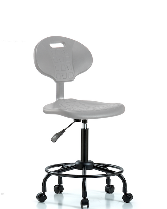 Blue Ridge Ergonomics TPMBCH-RT-A0-RC-GRY Erie Polyurethane Chair - Medium Bench Height with Round Tube Base & Casters in Gray Polyurethane