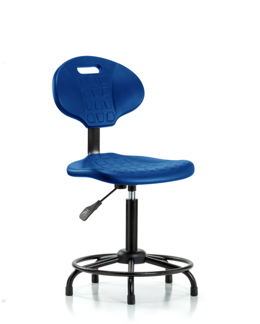 Blue Ridge Ergonomics TPMBCH-RT-A0-RG-BLU Erie Polyurethane Chair - Medium Bench Height with Round Tube Base & Stationary Glides in Blue Polyurethane