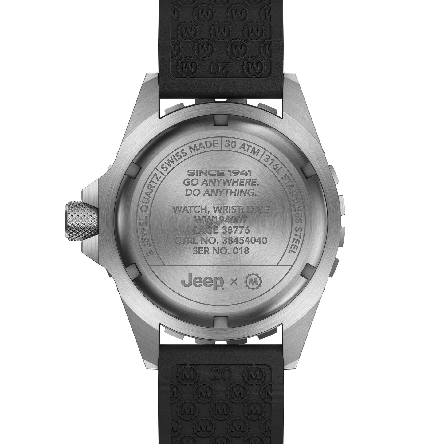 Marathon WW194007SS-4130 Jeep® X Rubicon TSAR® Quartz (41mm) Black Dial / Black Rubber Strap